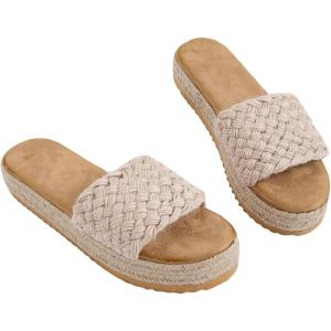 imageVerdusa Womens Single Band Espadrille Flatform Sandals Straw Slip On Slides