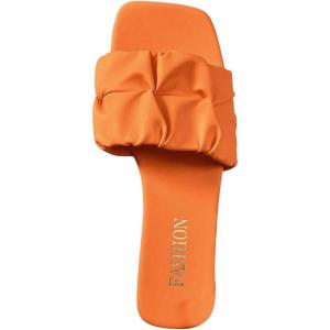 imageVerdusa Womens Square Toe Pleated Slide Sandals Summer Sandals SlippersSolid Orange
