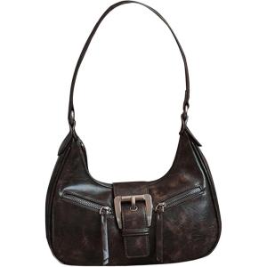 imageVerdusa Womens Hobo PU Leather Clutch Shoulder Bags Buckle Zipper Vintage HandbagsCoffee Brown