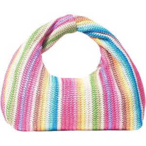imageVerdusa Womens Ruched Hobo Mini Handbag Clutch Purse Dumpling Pouch BagStraw Pink Multi