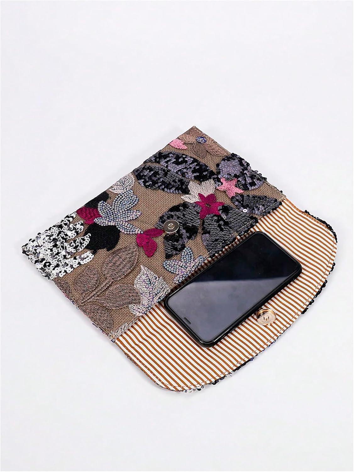 imageVerdusa Womens Floral Embroidery Sequin Evening Clutch Bags Party PursesBlack