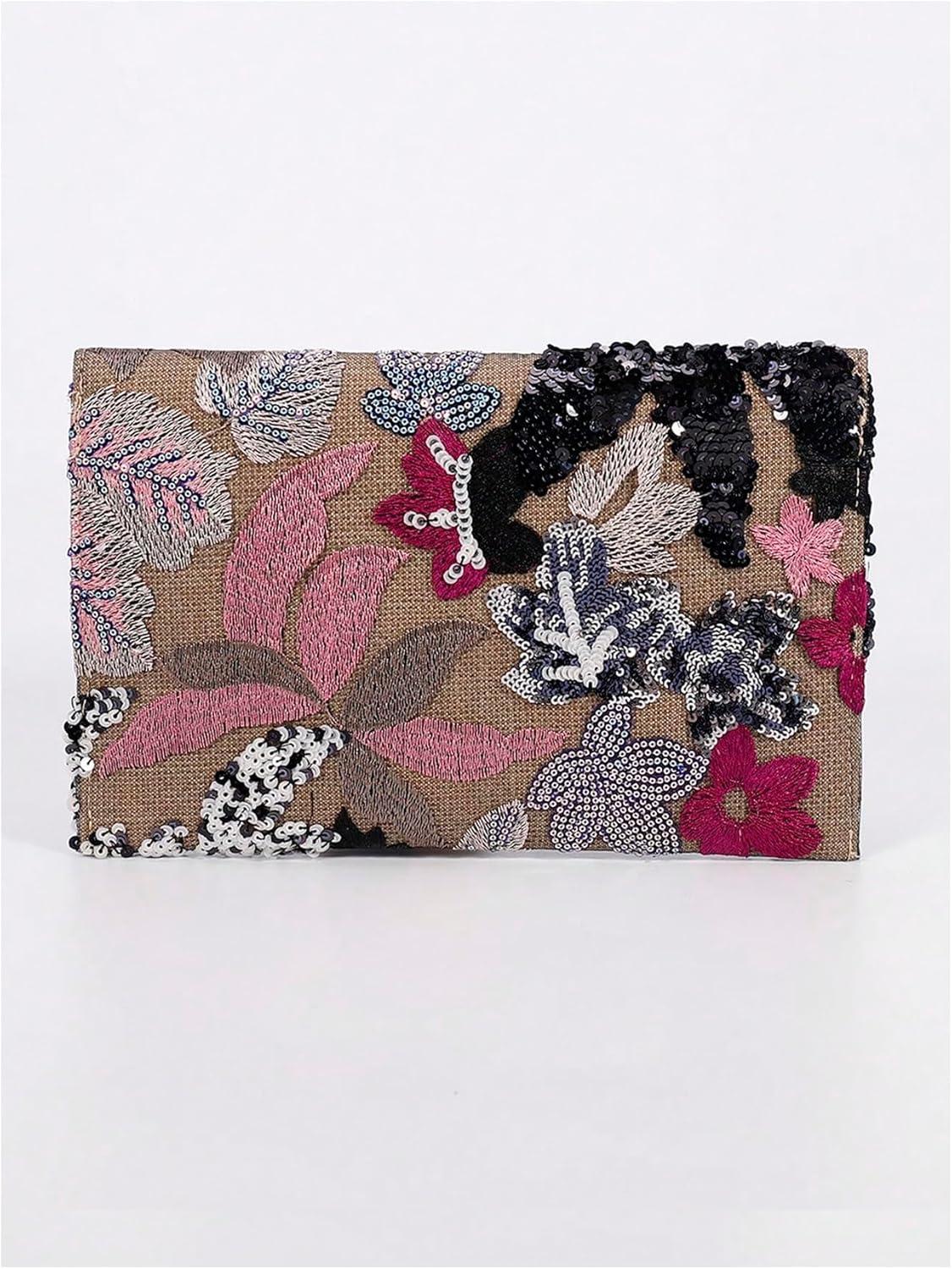 imageVerdusa Womens Floral Embroidery Sequin Evening Clutch Bags Party PursesBlack