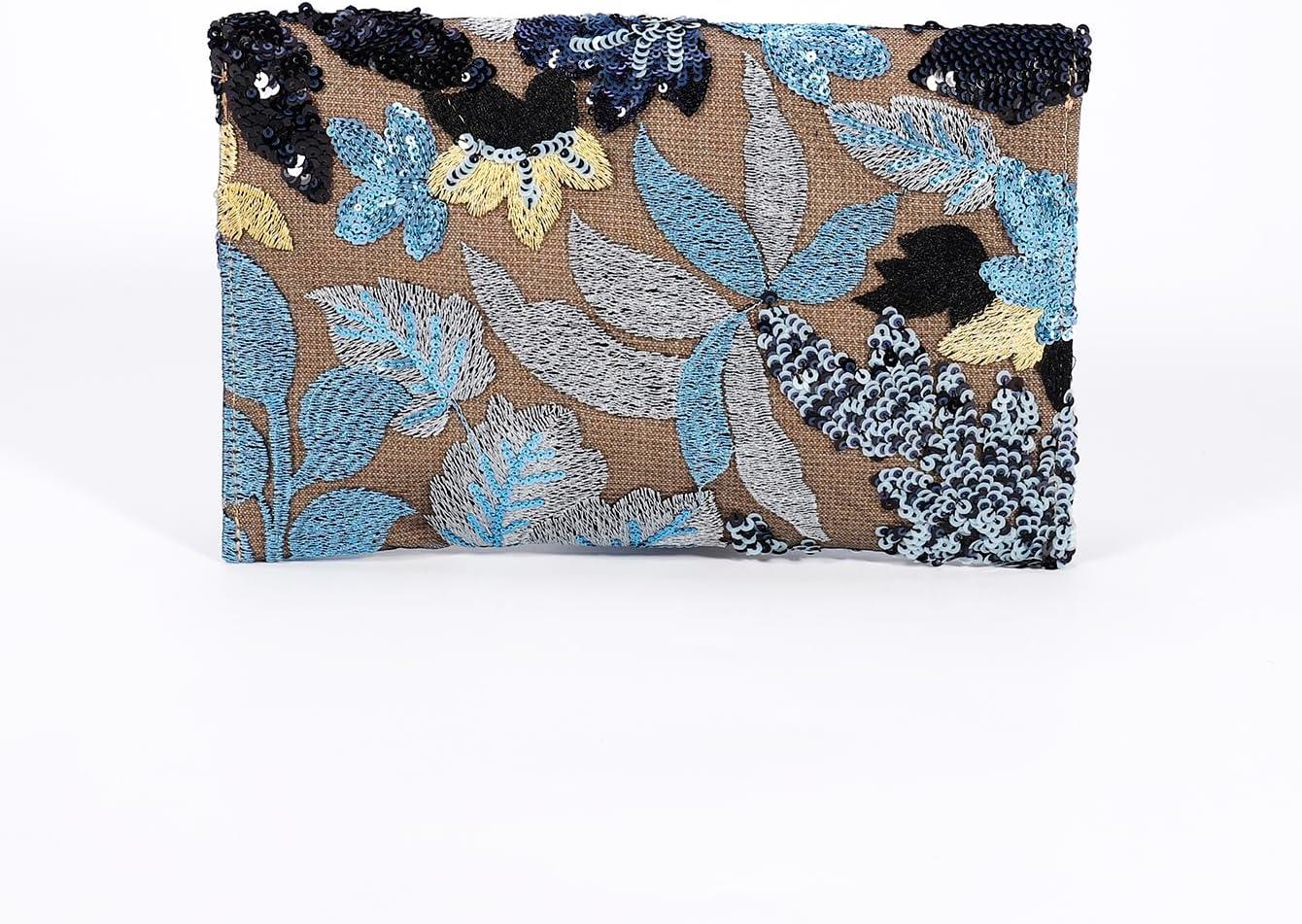 imageVerdusa Womens Floral Embroidery Sequin Evening Clutch Bags Party PursesBlue Black