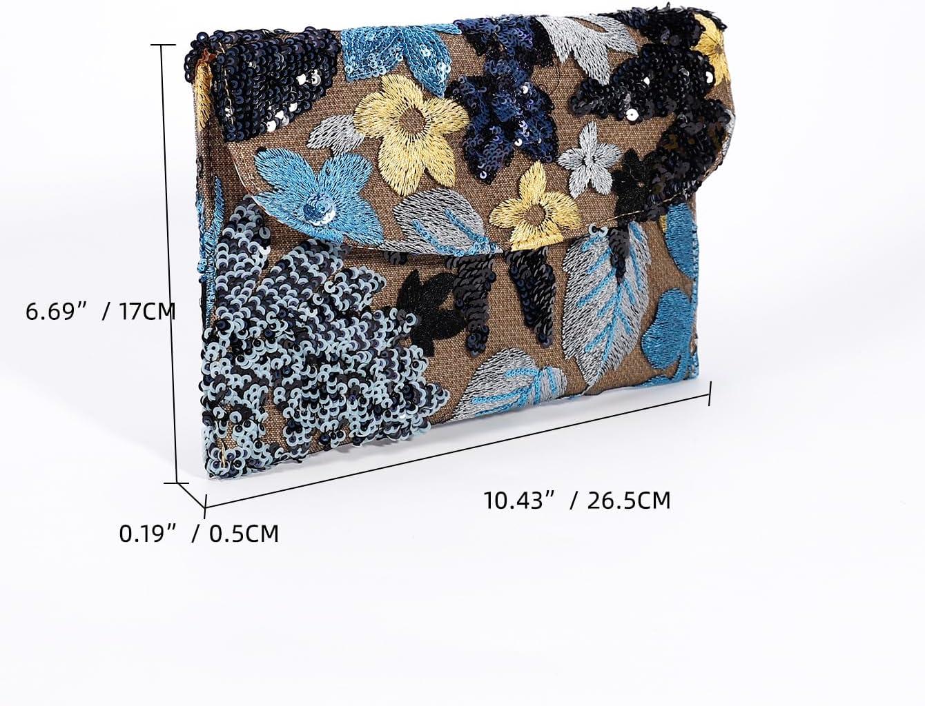 imageVerdusa Womens Floral Embroidery Sequin Evening Clutch Bags Party PursesBlue Black