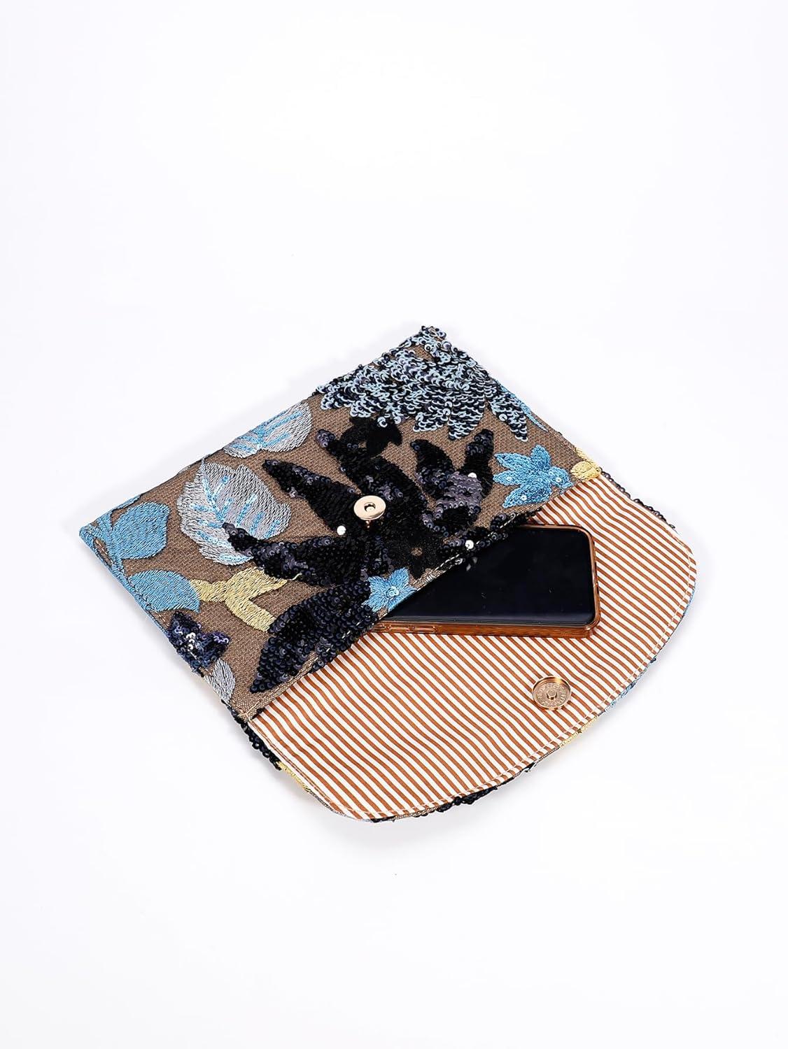 imageVerdusa Womens Floral Embroidery Sequin Evening Clutch Bags Party PursesBlue Black