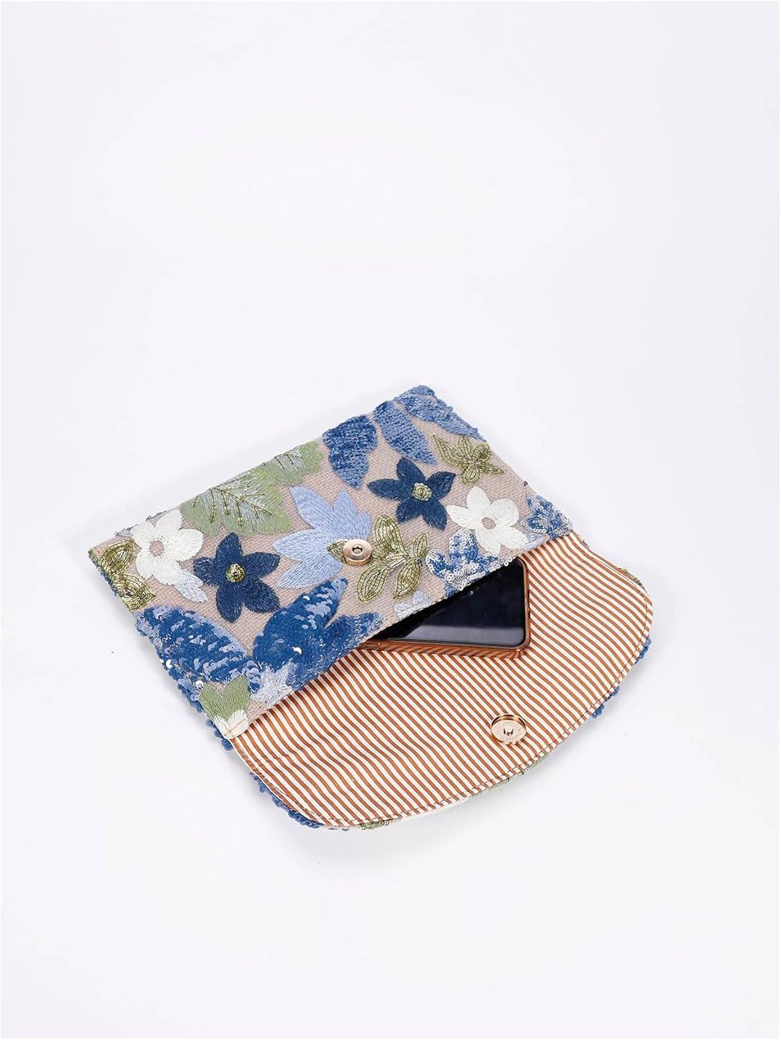 imageVerdusa Womens Floral Embroidery Sequin Evening Clutch Bags Party PursesBlue Multi