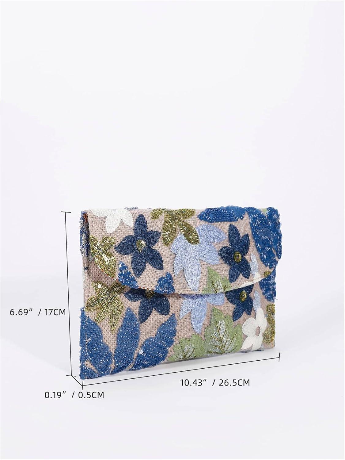 imageVerdusa Womens Floral Embroidery Sequin Evening Clutch Bags Party PursesBlue Multi