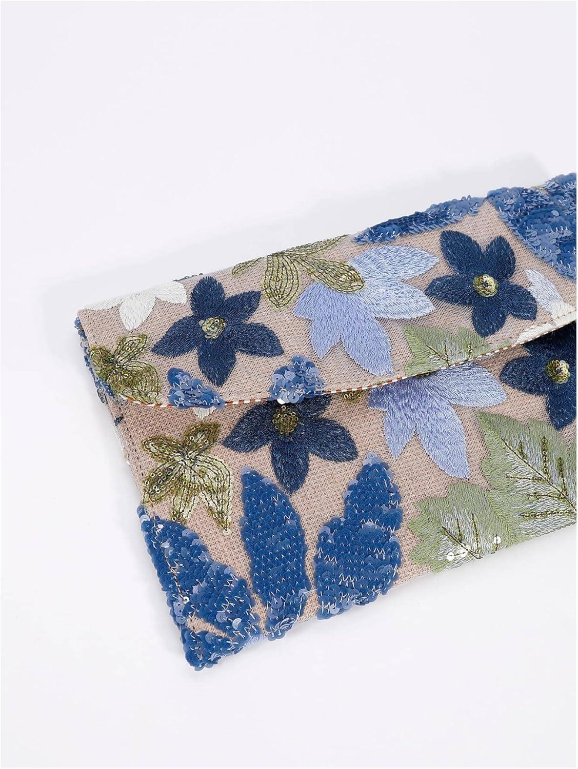 imageVerdusa Womens Floral Embroidery Sequin Evening Clutch Bags Party PursesBlue Multi