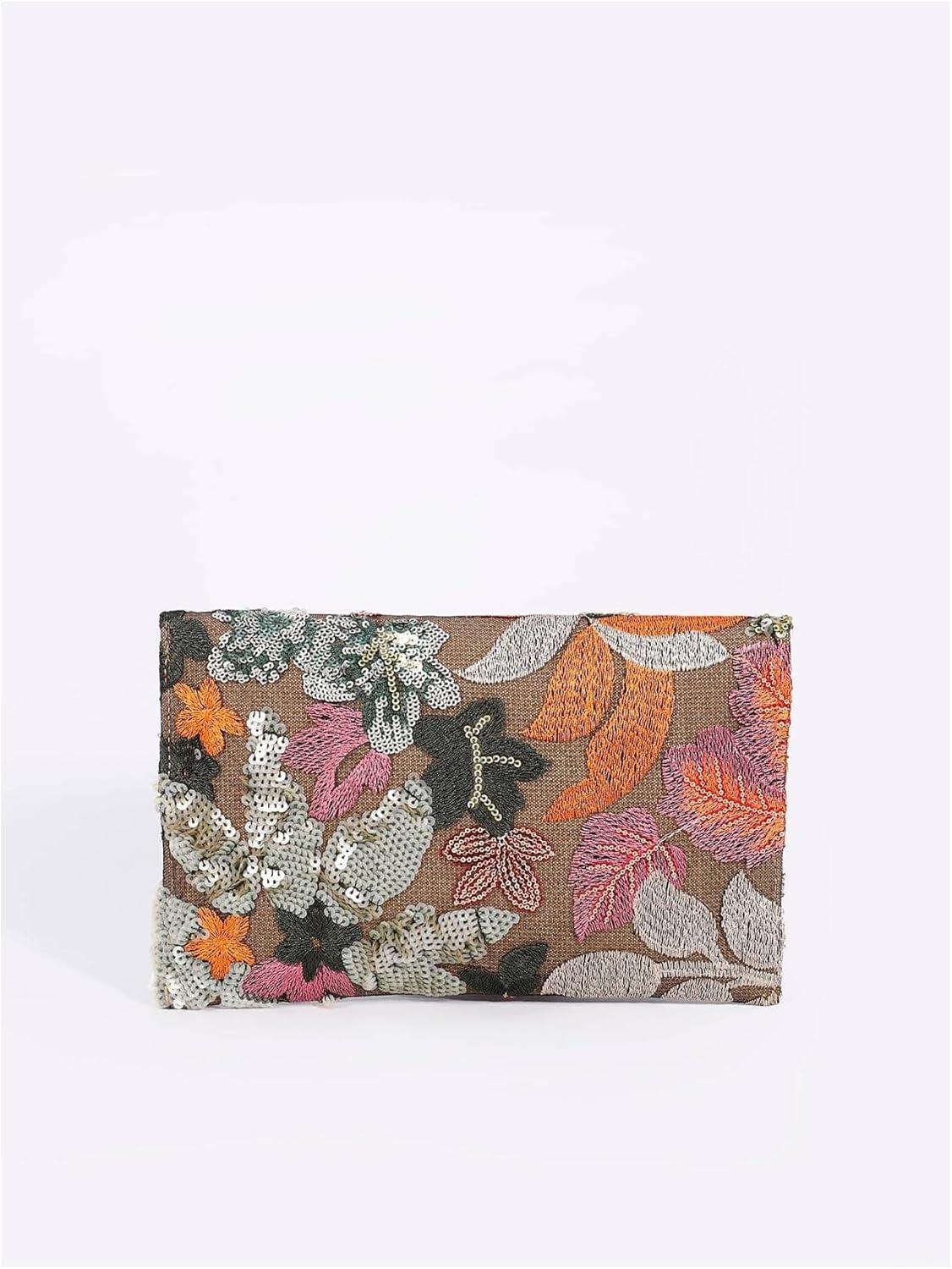 imageVerdusa Womens Floral Embroidery Sequin Evening Clutch Bags Party PursesBrown