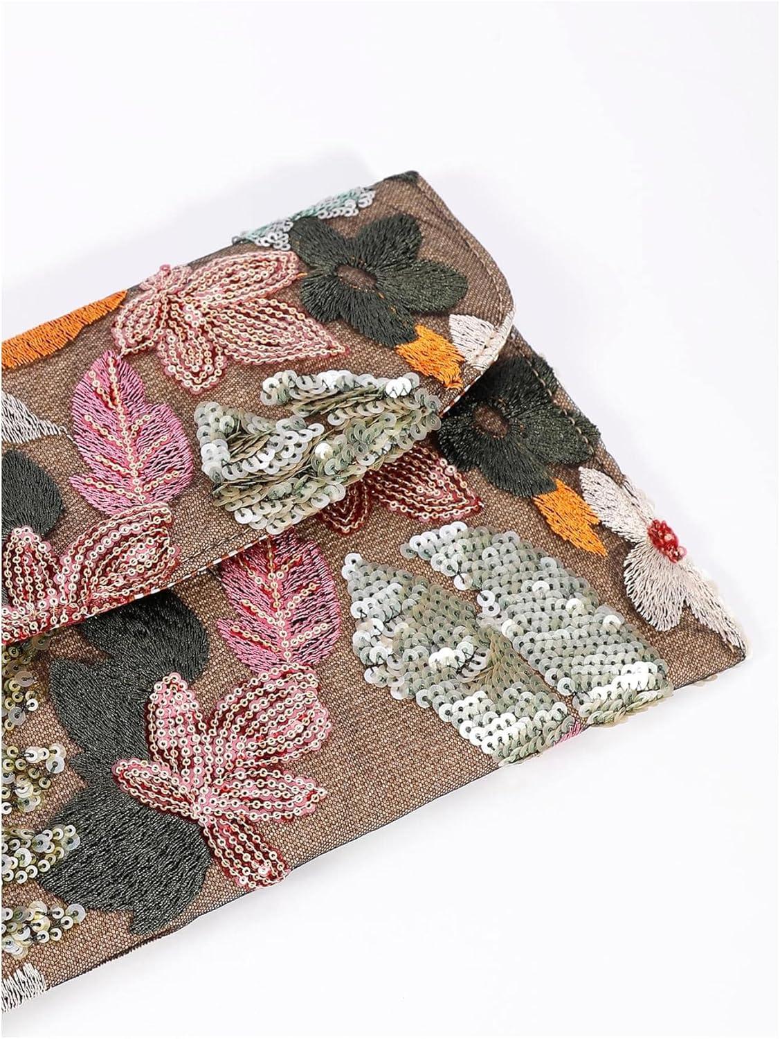 imageVerdusa Womens Floral Embroidery Sequin Evening Clutch Bags Party PursesBrown