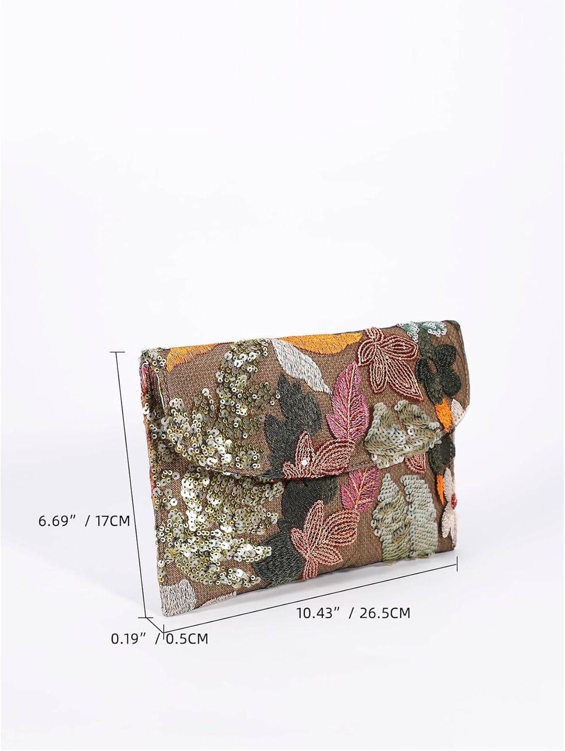 imageVerdusa Womens Floral Embroidery Sequin Evening Clutch Bags Party PursesBrown