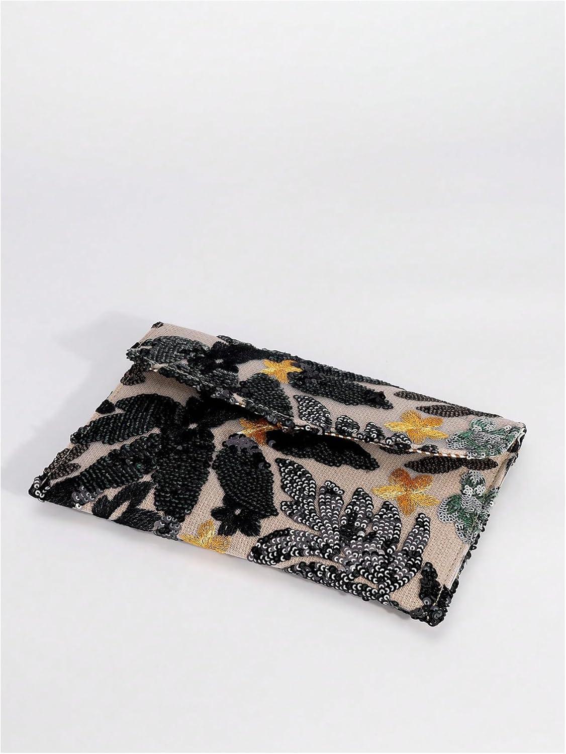 imageVerdusa Womens Floral Embroidery Sequin Evening Clutch Bags Party PursesGold Black