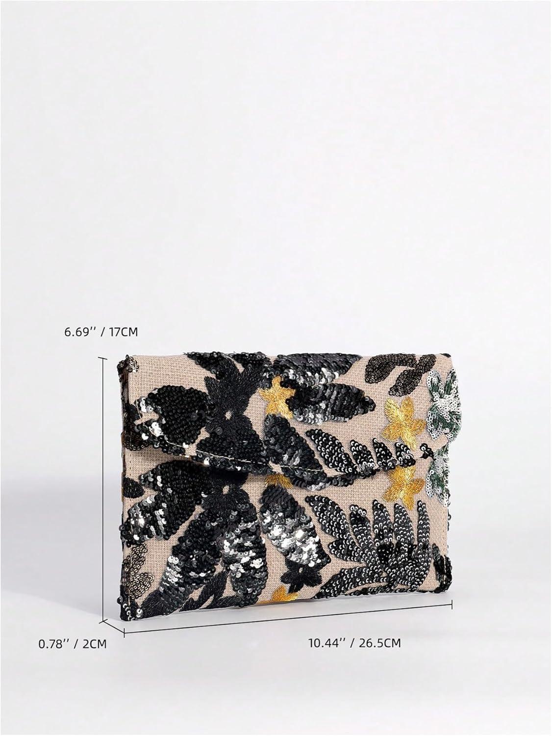 imageVerdusa Womens Floral Embroidery Sequin Evening Clutch Bags Party PursesGold Black
