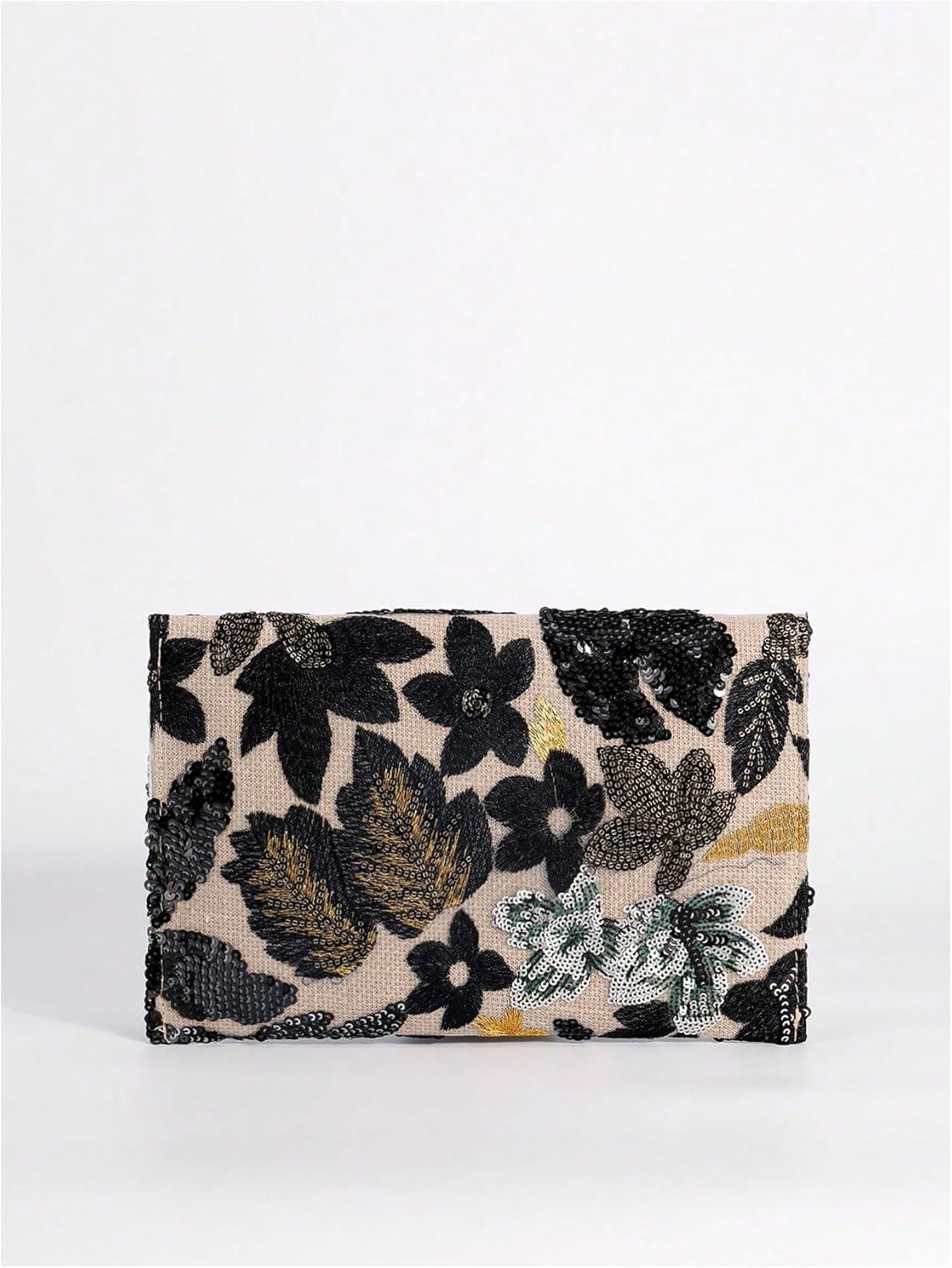 imageVerdusa Womens Floral Embroidery Sequin Evening Clutch Bags Party PursesGold Black