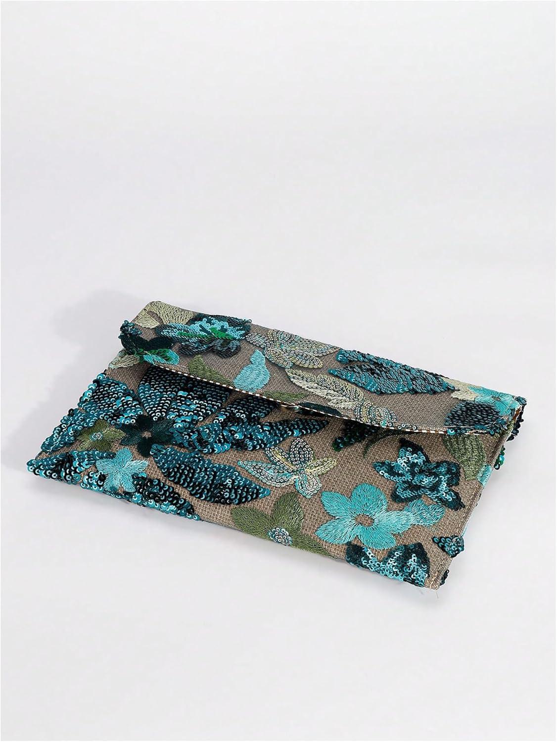 imageVerdusa Womens Floral Embroidery Sequin Evening Clutch Bags Party PursesGreen