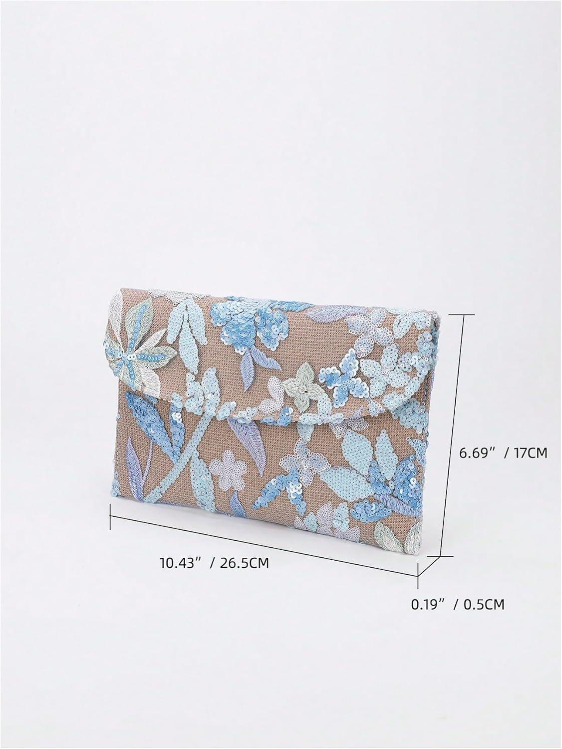 imageVerdusa Womens Floral Embroidery Sequin Evening Clutch Bags Party PursesLight Blue