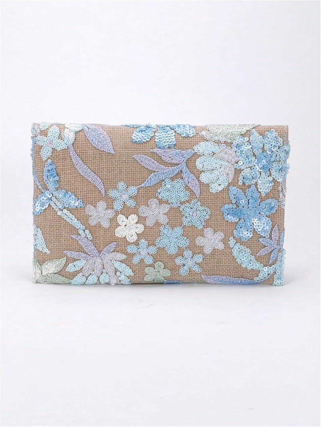 imageVerdusa Womens Floral Embroidery Sequin Evening Clutch Bags Party PursesLight Blue