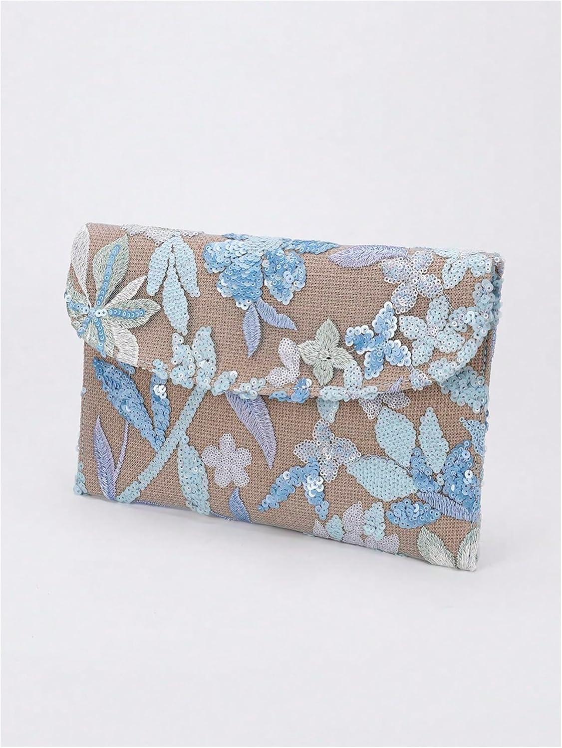 imageVerdusa Womens Floral Embroidery Sequin Evening Clutch Bags Party PursesLight Blue