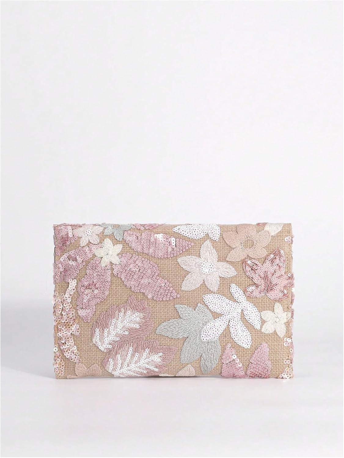 imageVerdusa Womens Floral Embroidery Sequin Evening Clutch Bags Party PursesLight Pink