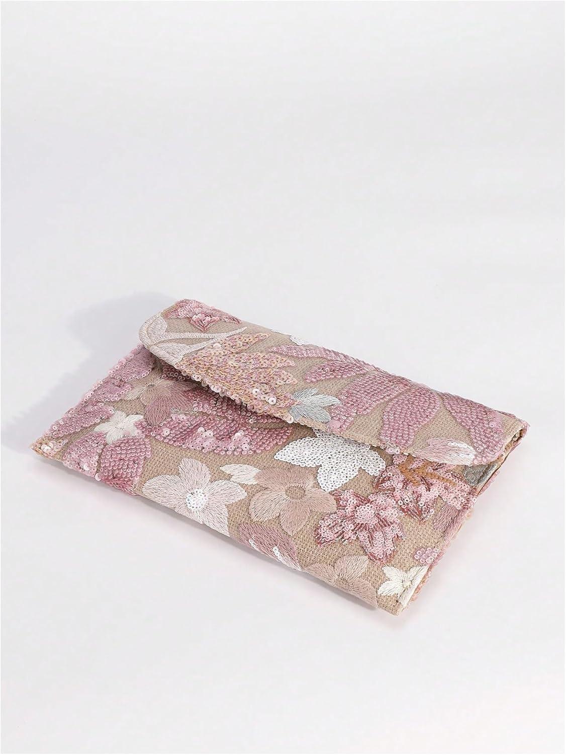 imageVerdusa Womens Floral Embroidery Sequin Evening Clutch Bags Party PursesLight Pink