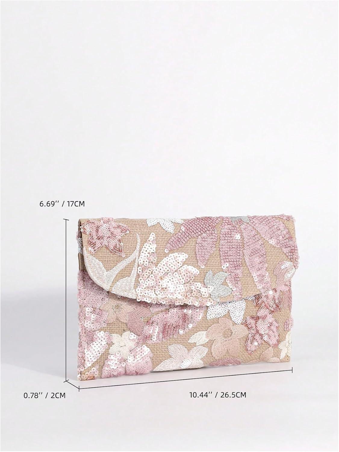 imageVerdusa Womens Floral Embroidery Sequin Evening Clutch Bags Party PursesLight Pink