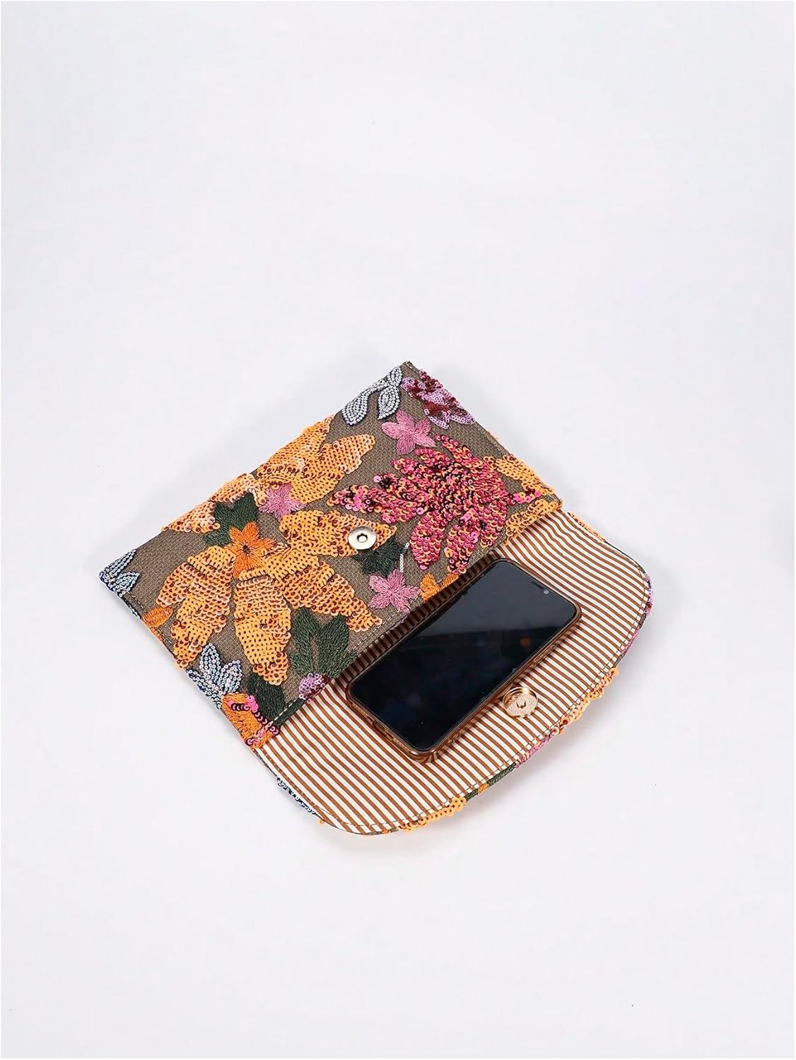 imageVerdusa Womens Floral Embroidery Sequin Evening Clutch Bags Party PursesOrange