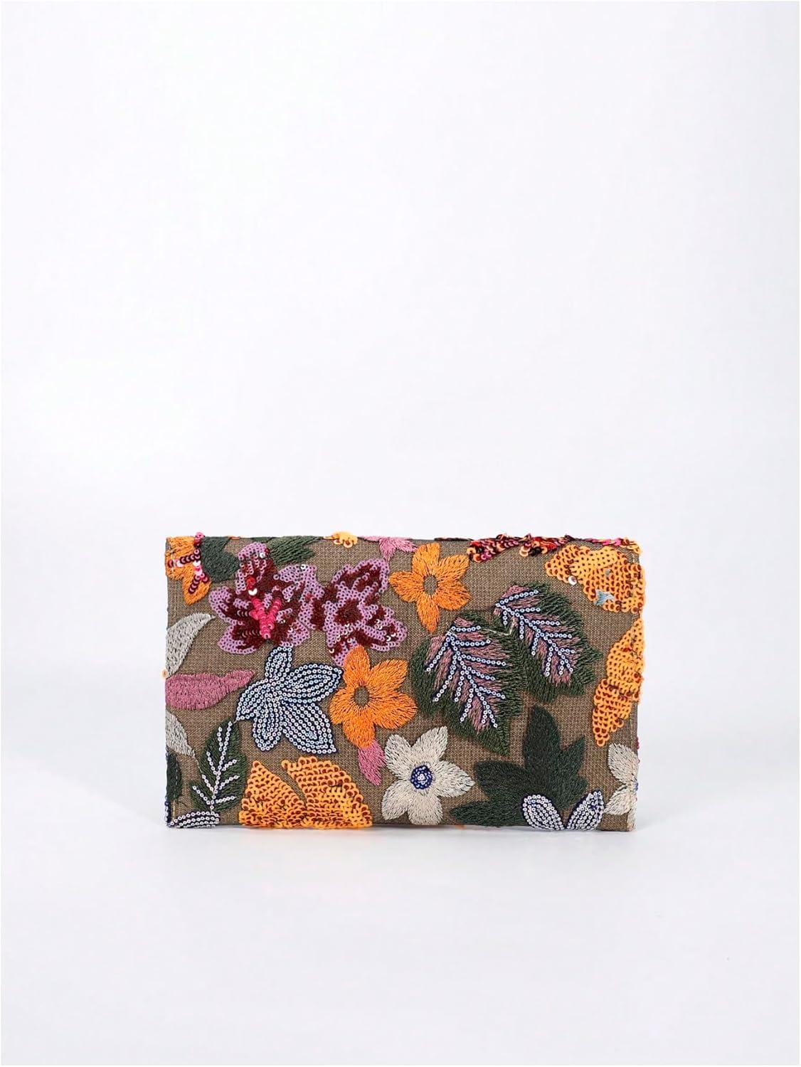 imageVerdusa Womens Floral Embroidery Sequin Evening Clutch Bags Party PursesOrange