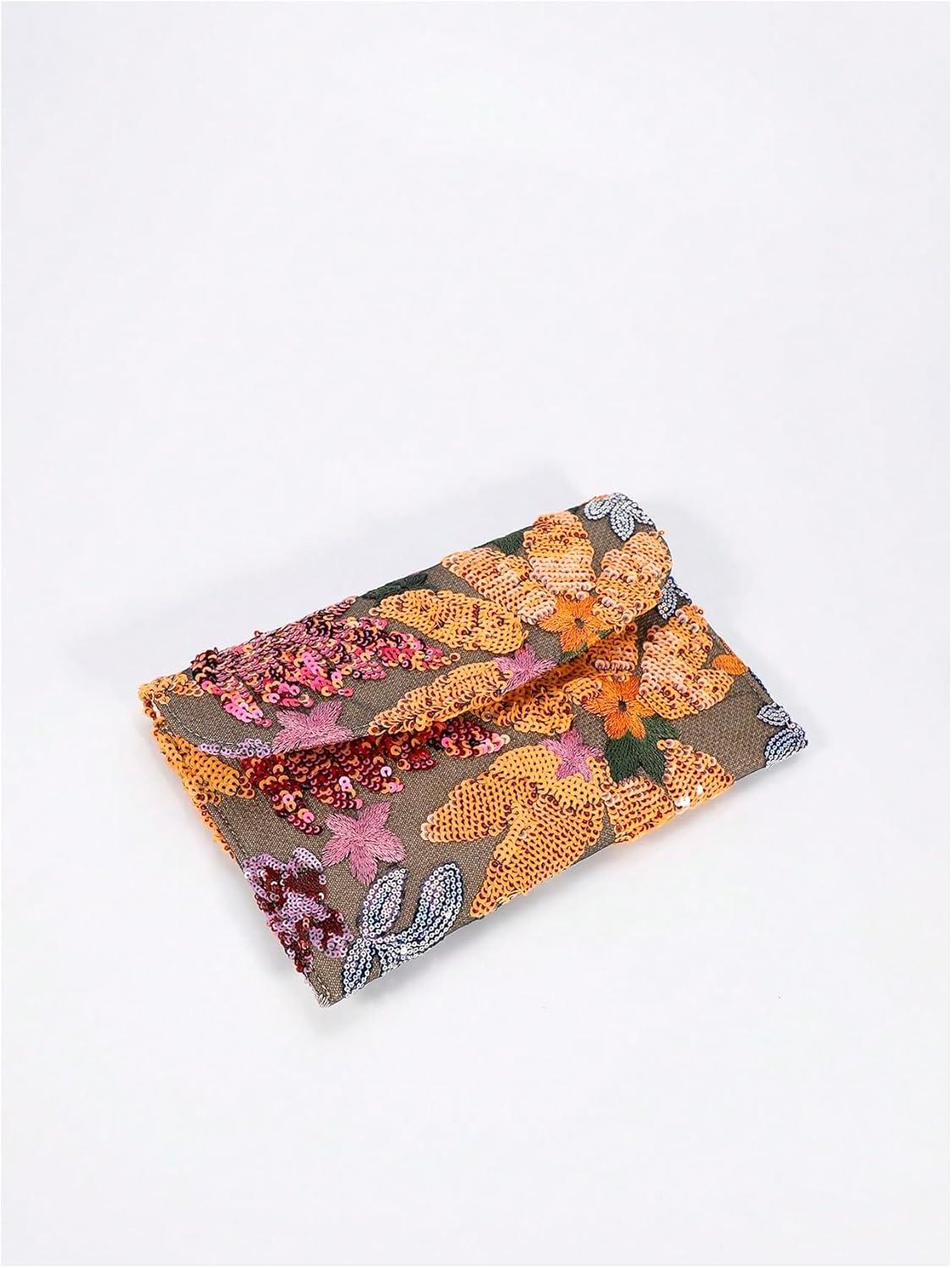 imageVerdusa Womens Floral Embroidery Sequin Evening Clutch Bags Party PursesOrange