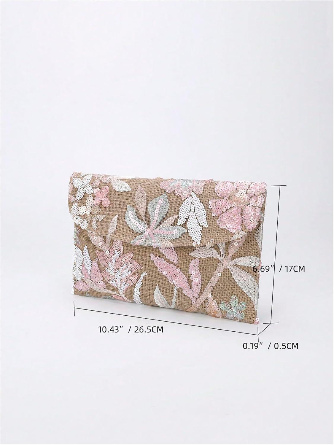 imageVerdusa Womens Floral Embroidery Sequin Evening Clutch Bags Party PursesPink
