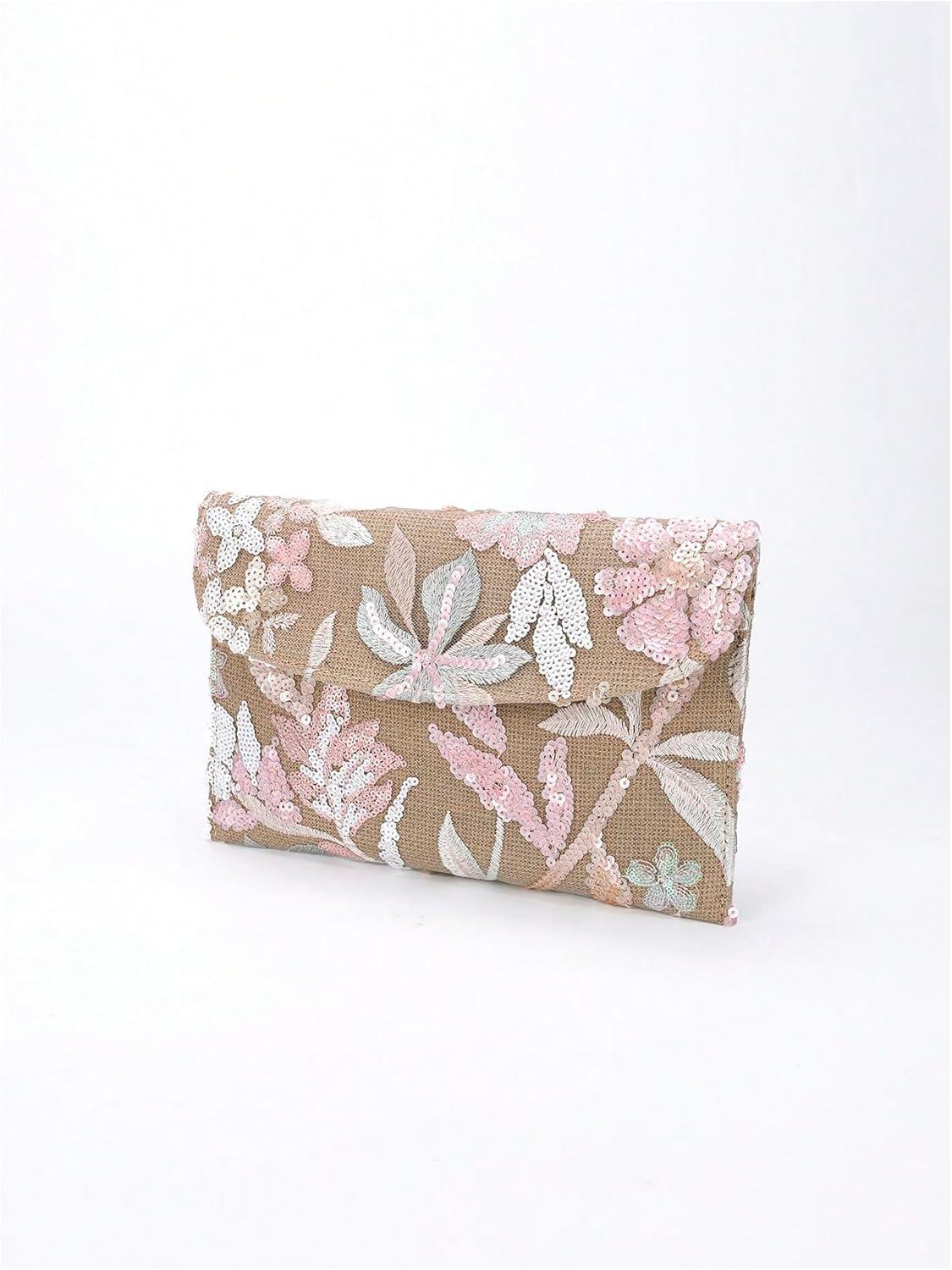 imageVerdusa Womens Floral Embroidery Sequin Evening Clutch Bags Party PursesPink