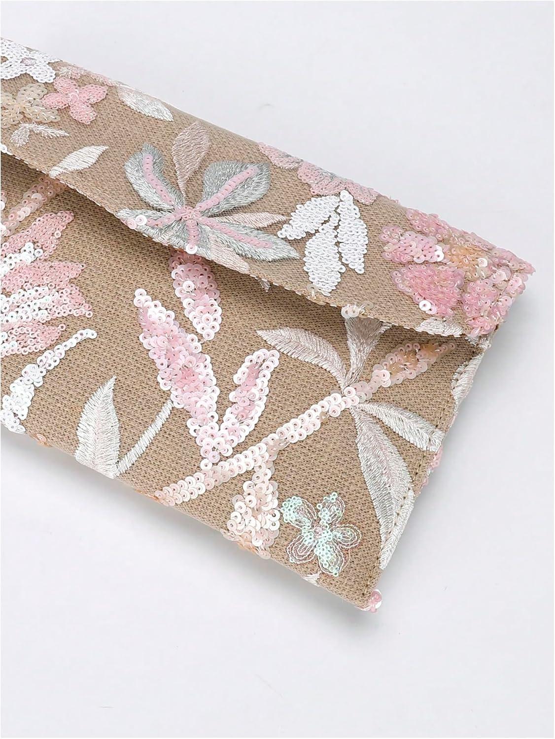 imageVerdusa Womens Floral Embroidery Sequin Evening Clutch Bags Party PursesPink