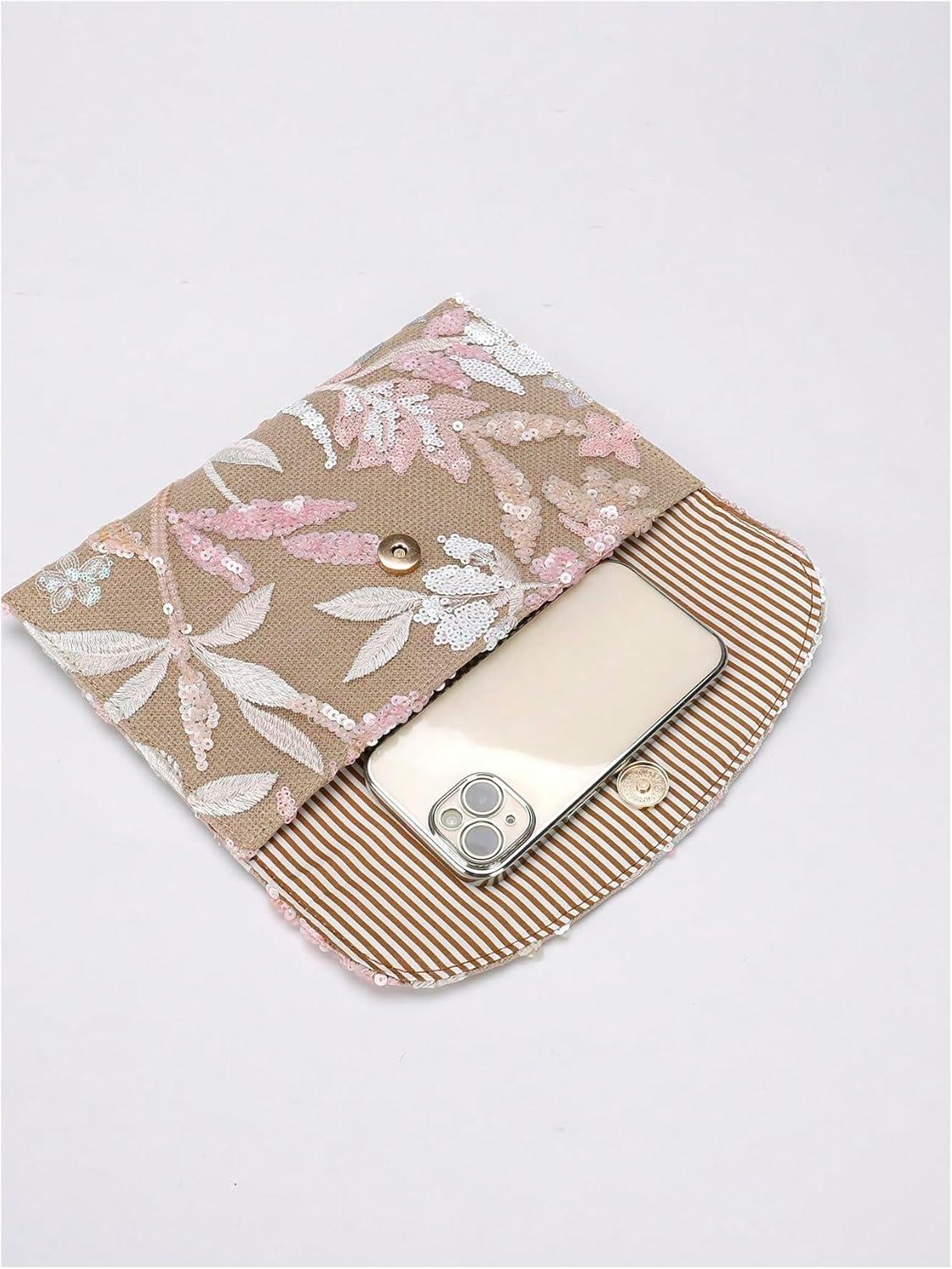 imageVerdusa Womens Floral Embroidery Sequin Evening Clutch Bags Party PursesPink