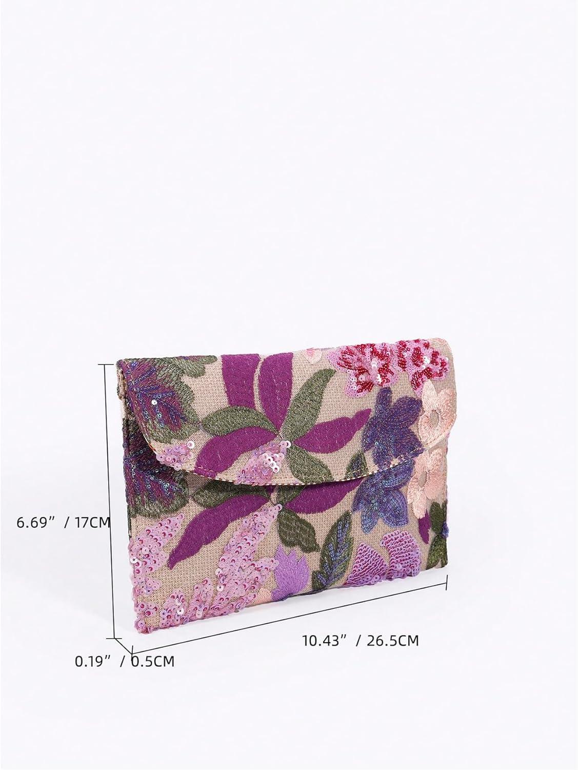 imageVerdusa Womens Floral Embroidery Sequin Evening Clutch Bags Party PursesPurple