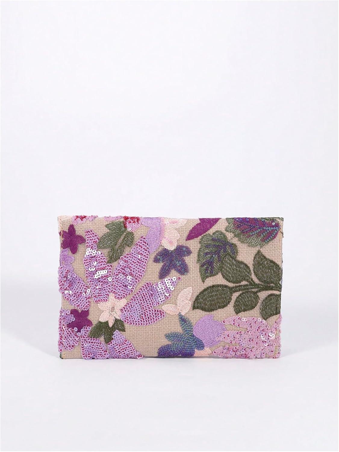 imageVerdusa Womens Floral Embroidery Sequin Evening Clutch Bags Party PursesPurple