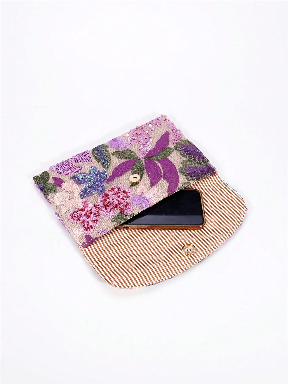 imageVerdusa Womens Floral Embroidery Sequin Evening Clutch Bags Party PursesPurple