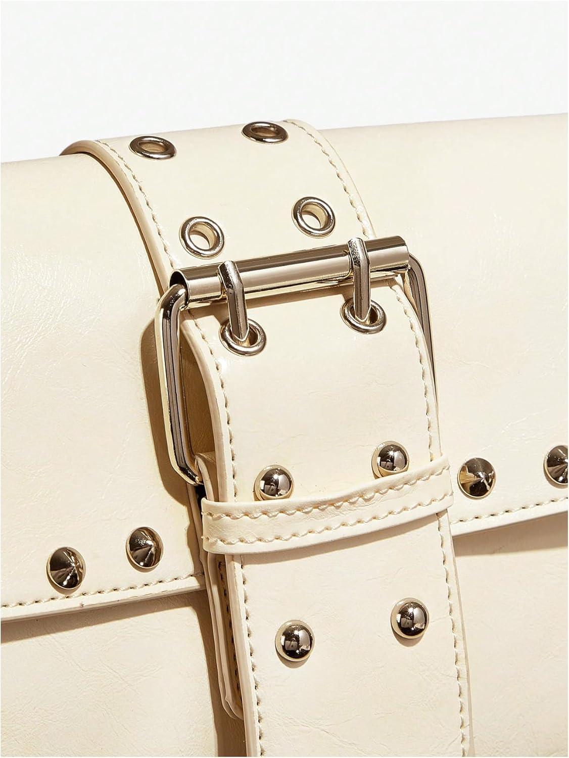 imageVerdusa Womens Shoulder Bag Y2K Handbag Cute Trendy Goth Studded Rivet Punk PurseBeige