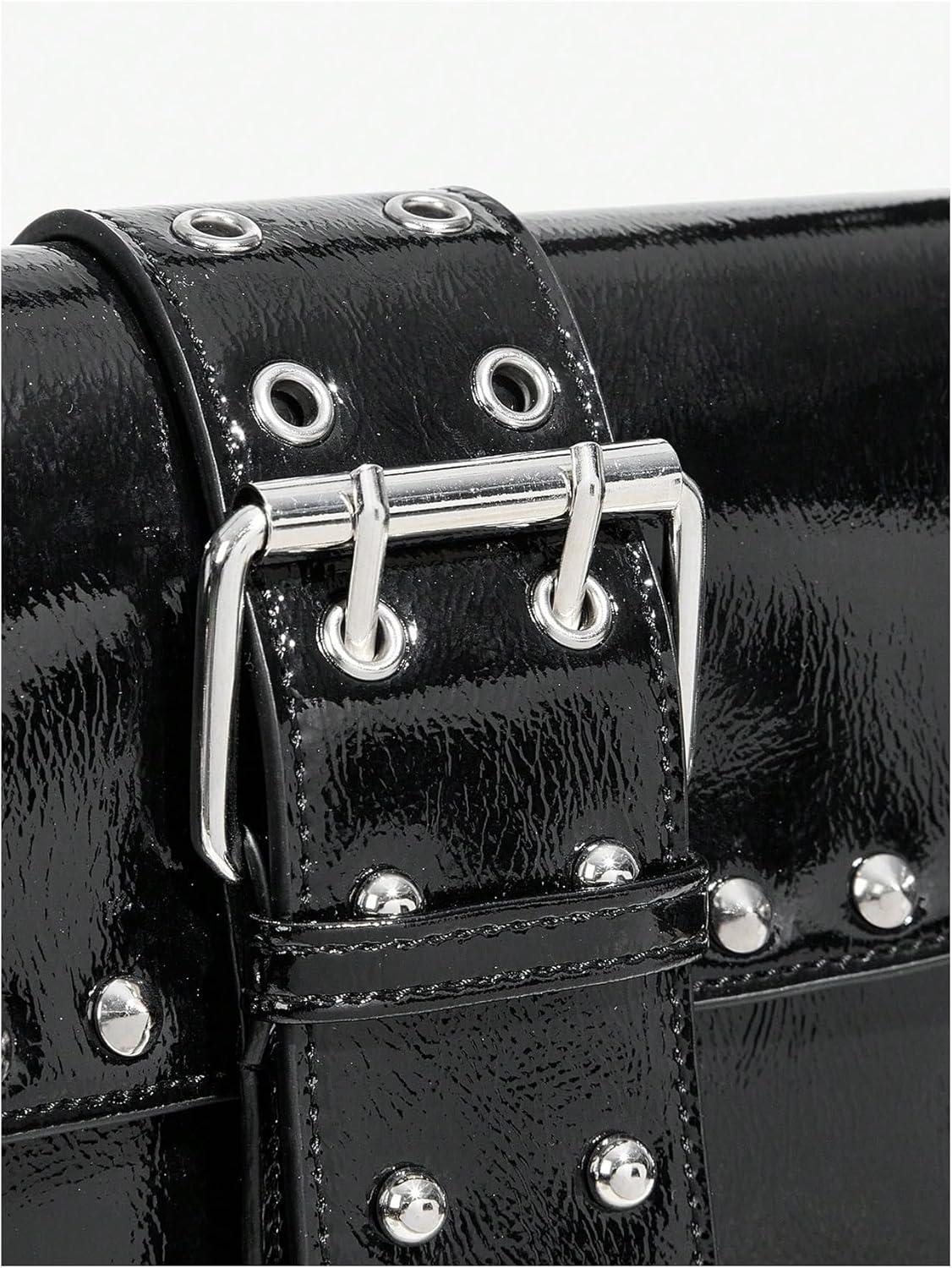 imageVerdusa Womens Shoulder Bag Y2K Handbag Cute Trendy Goth Studded Rivet Punk PurseBlack