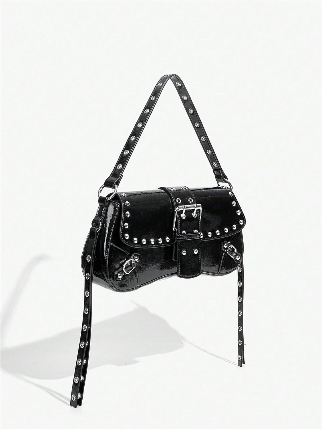 imageVerdusa Womens Shoulder Bag Y2K Handbag Cute Trendy Goth Studded Rivet Punk PurseBlack