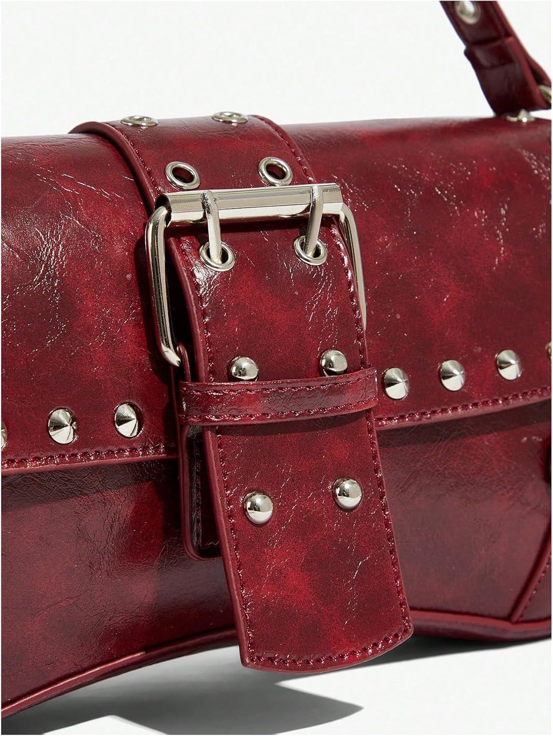 imageVerdusa Womens Shoulder Bag Y2K Handbag Cute Trendy Goth Studded Rivet Punk PurseBurgundy