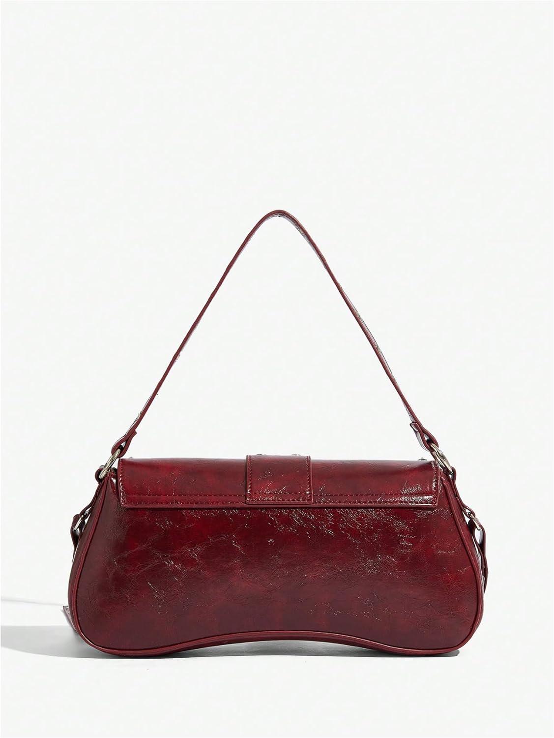 imageVerdusa Womens Shoulder Bag Y2K Handbag Cute Trendy Goth Studded Rivet Punk PurseBurgundy