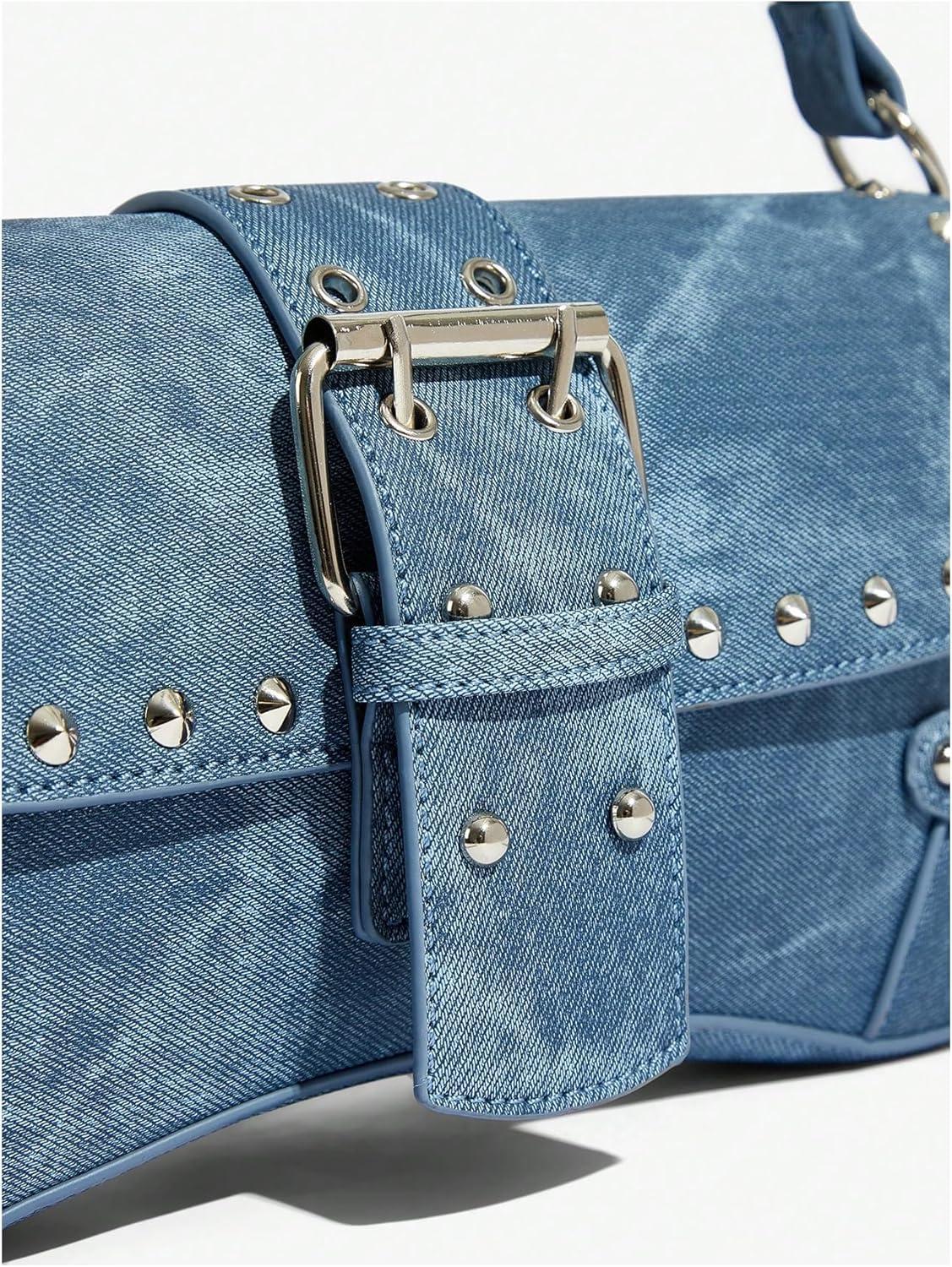 imageVerdusa Womens Shoulder Bag Y2K Handbag Cute Trendy Goth Studded Rivet Punk PurseDusty Blue