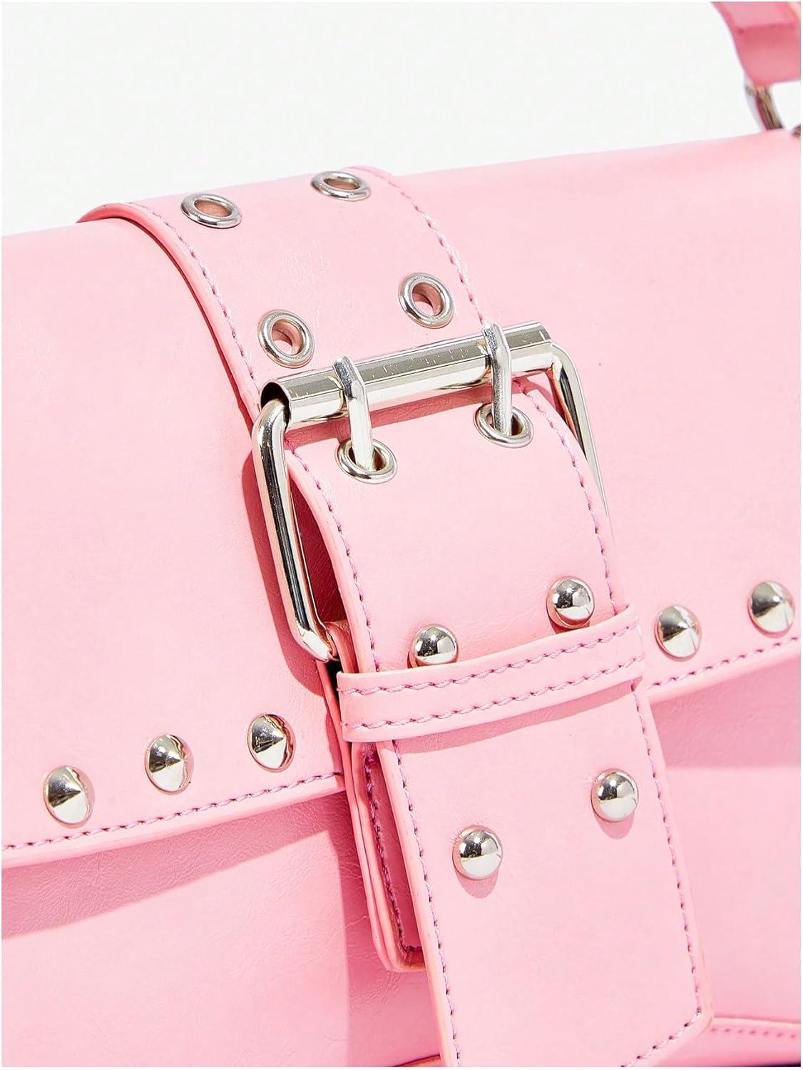 imageVerdusa Womens Shoulder Bag Y2K Handbag Cute Trendy Goth Studded Rivet Punk PurseLight Pink