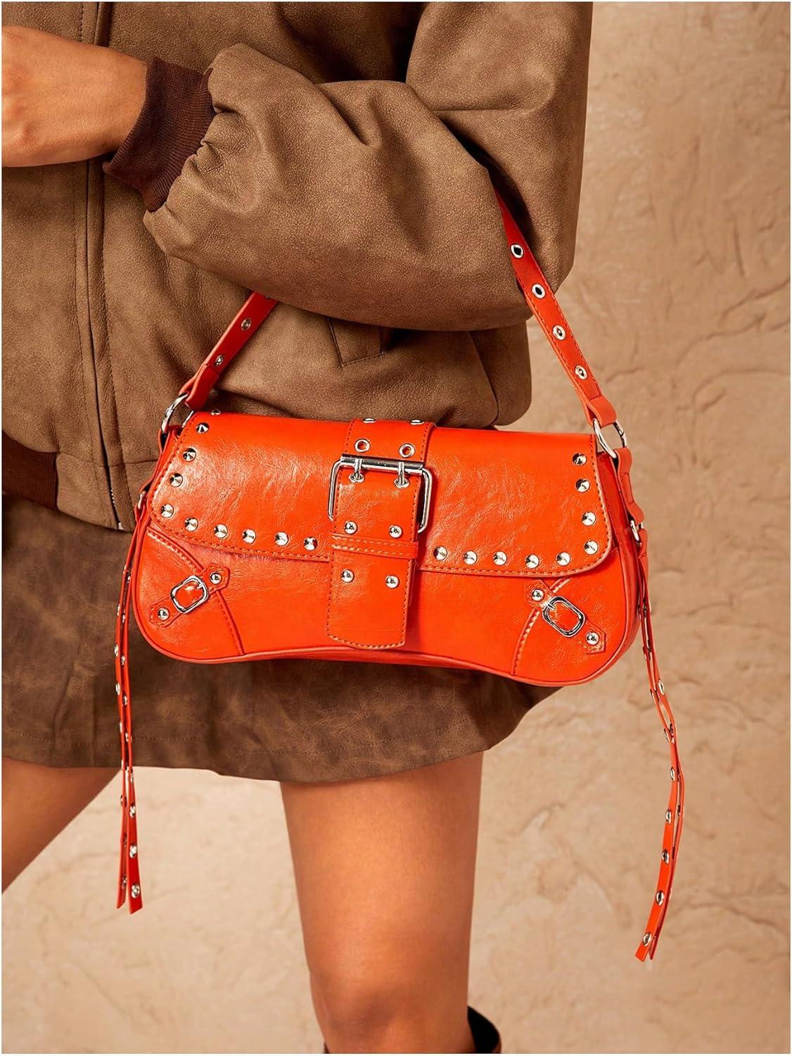 imageVerdusa Womens Shoulder Bag Y2K Handbag Cute Trendy Goth Studded Rivet Punk PurseOrange