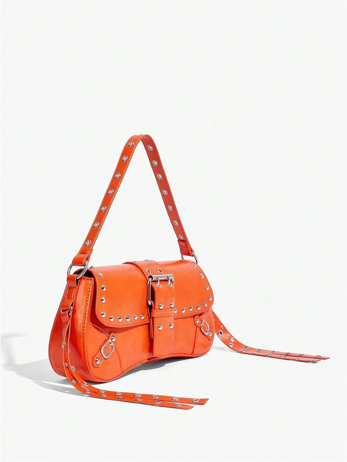 imageVerdusa Womens Shoulder Bag Y2K Handbag Cute Trendy Goth Studded Rivet Punk PurseOrange