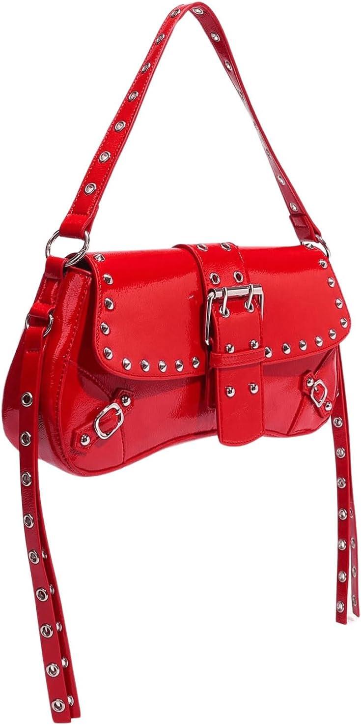 imageVerdusa Womens Shoulder Bag Y2K Handbag Cute Trendy Goth Studded Rivet Punk PurseRed