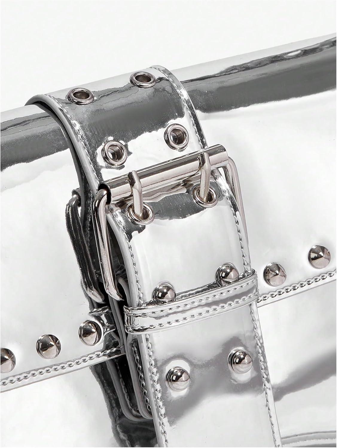 imageVerdusa Womens Shoulder Bag Y2K Handbag Cute Trendy Goth Studded Rivet Punk PurseSilver