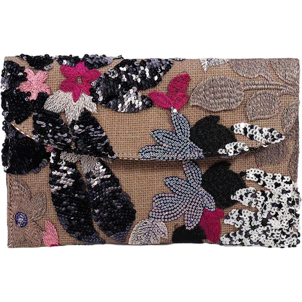 imageVerdusa Womens Floral Embroidery Sequin Evening Clutch Bags Party PursesBlack