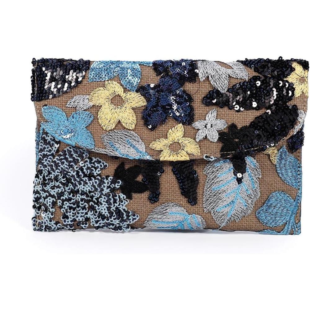 imageVerdusa Womens Floral Embroidery Sequin Evening Clutch Bags Party PursesBlue Black