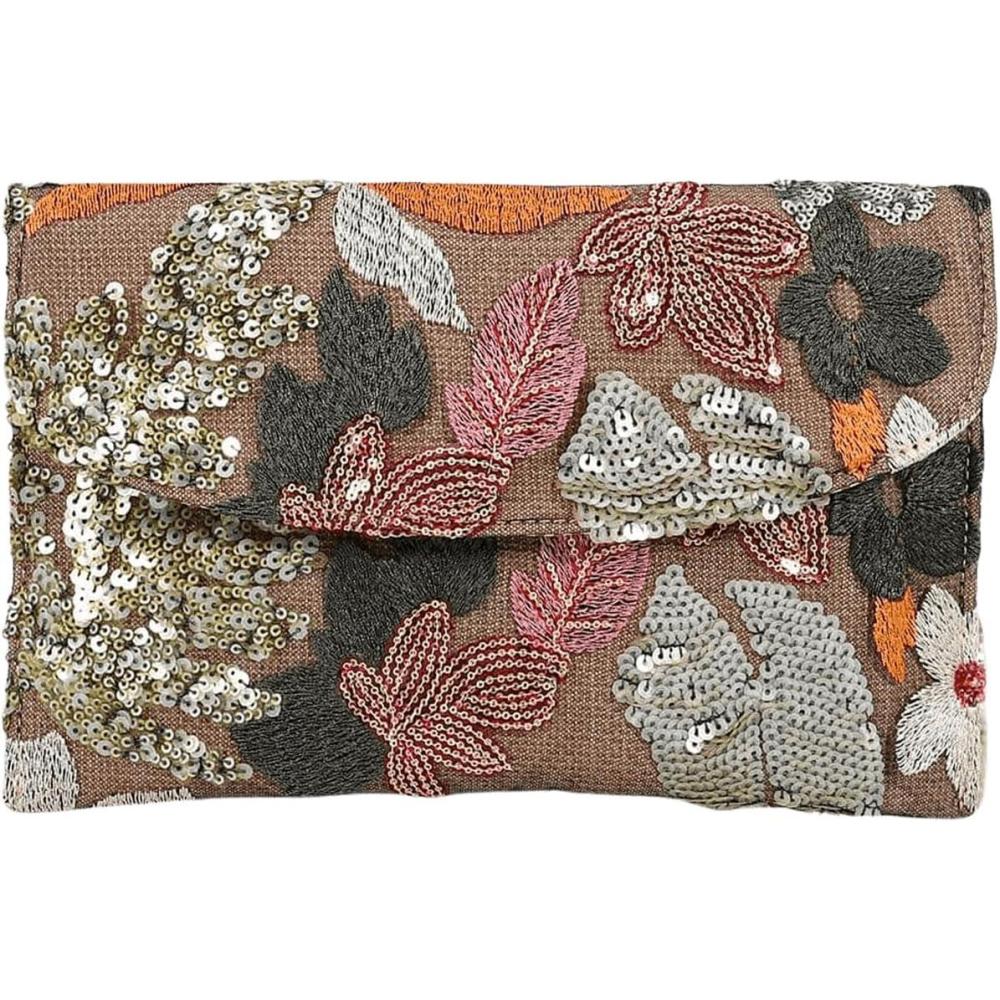imageVerdusa Womens Floral Embroidery Sequin Evening Clutch Bags Party PursesBrown