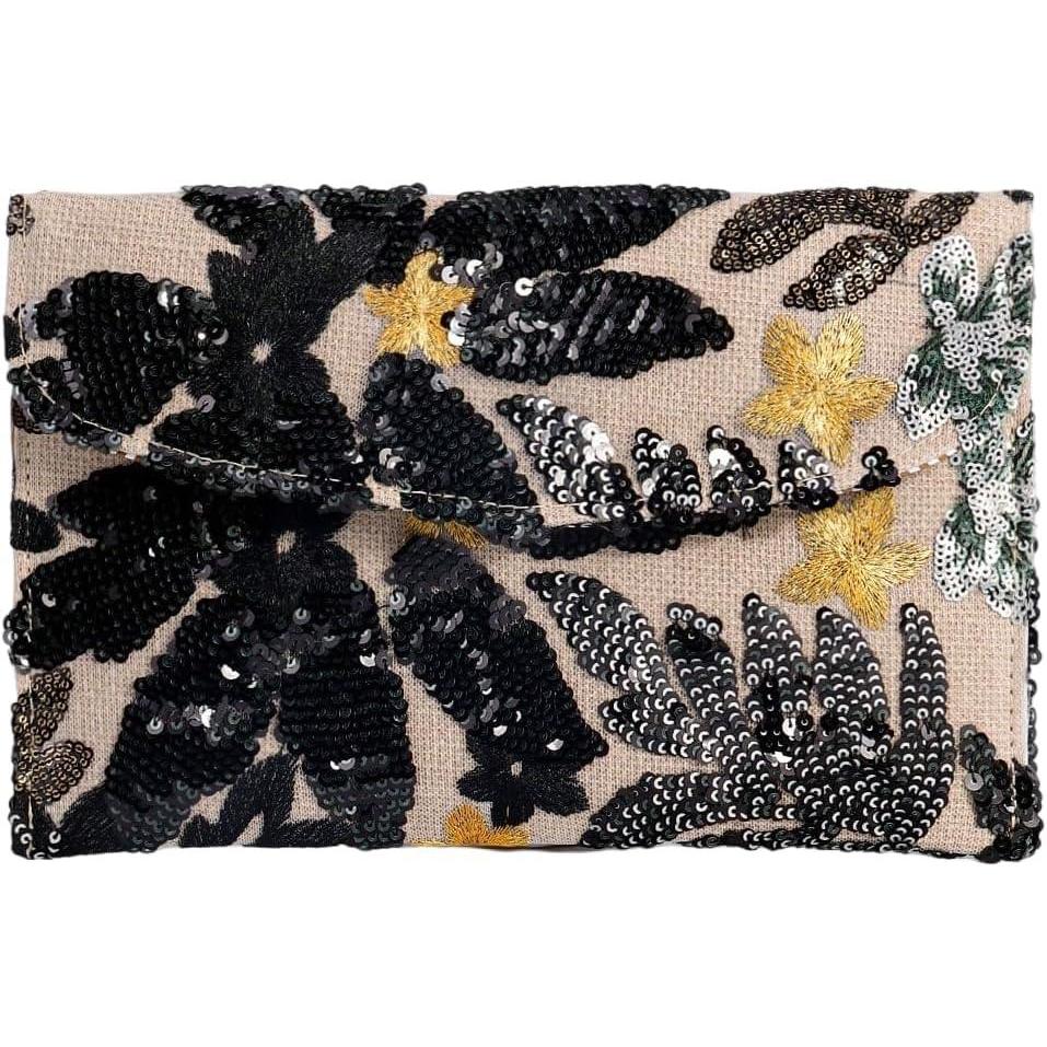 imageVerdusa Womens Floral Embroidery Sequin Evening Clutch Bags Party PursesGold Black